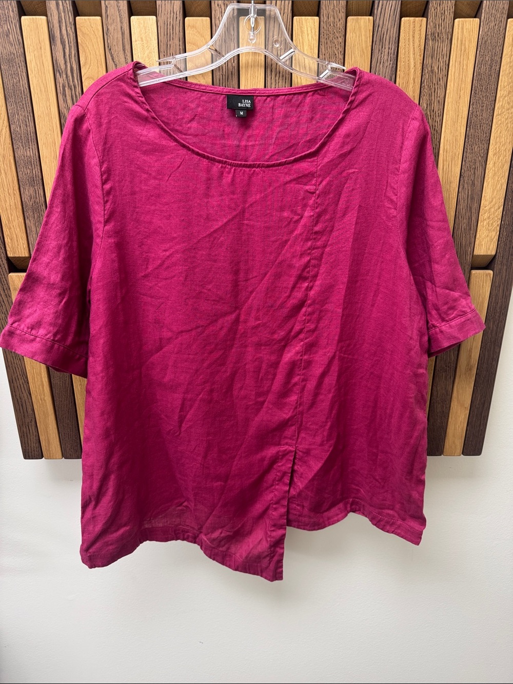 Lisa Bayne 100% Linen Pink Asymmetrical Blouse, size M